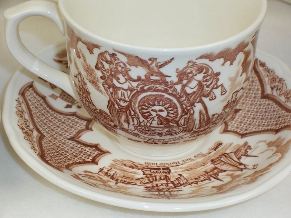 6 Alfred Meakin Fair Winds Brown Transferware Teacup and Saucer Sets